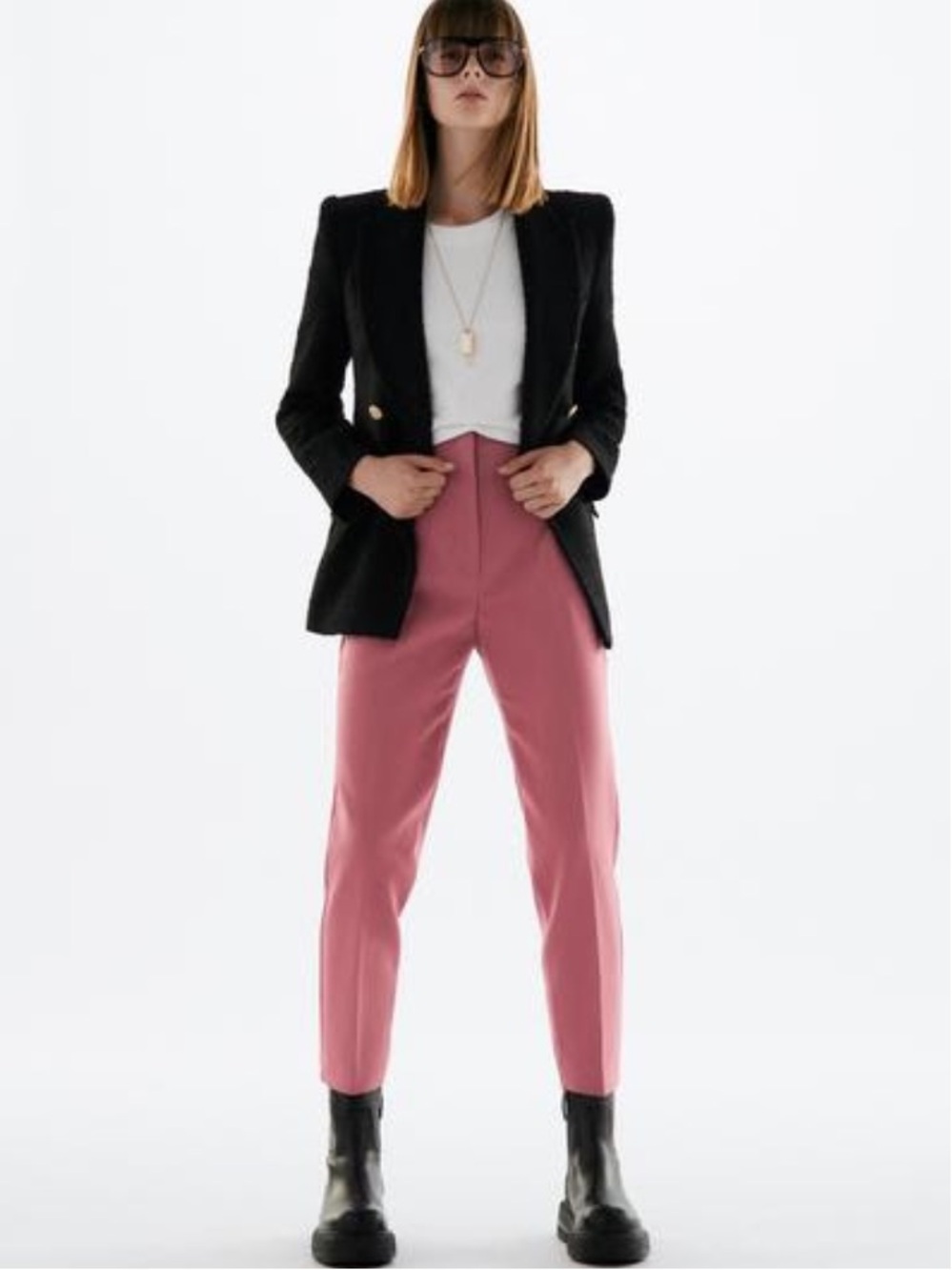 Zara Dusty Pink High-Waisted Pants